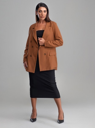 Brown - Fully Lined - Shawl Collar - Jacket - Sahra Afra