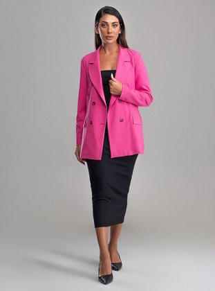Pink - Fully Lined - Shawl Collar - Jacket - Sahra Afra