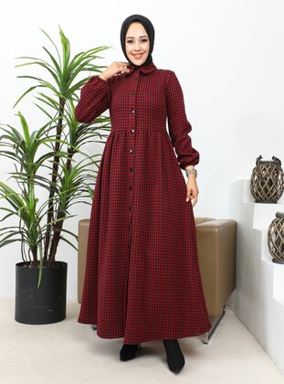 Burgundy - Modest Dress - Moda Ebva