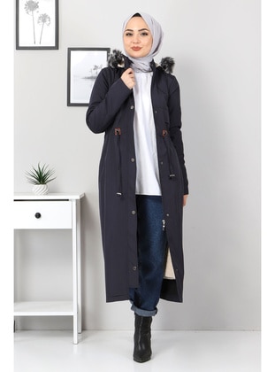 Navy Blue - Fully Lined - Crew neck - Puffer Jackets - Tesettür Dünyası