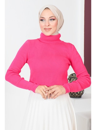Pink - Crew neck - Unlined - Knit Tunics - Tesettür Dünyası