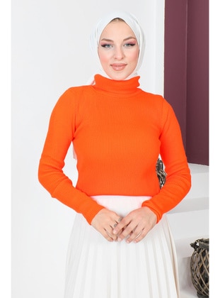 Orange - Crew neck - Unlined - Knit Tunics - Tesettür Dünyası