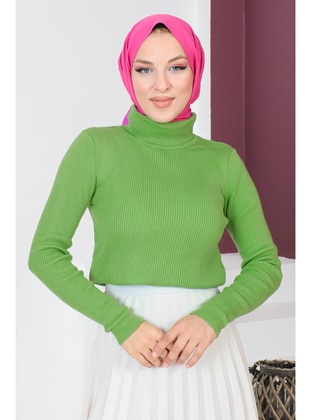 Green - Crew neck - Unlined - Knit Tunics - Tesettür Dünyası