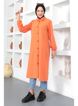 Orange - Crew neck - Plus Size Tunic - Tesettür Dünyası