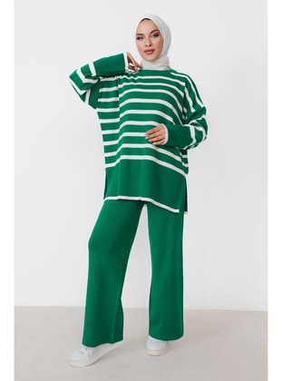 Green - Unlined - Crew neck - Knit Suits - Tesettür Dünyası