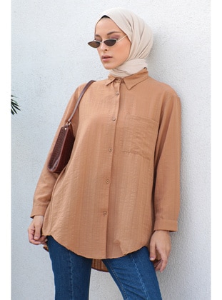 Tan - Crew neck - Tunic - Tesettür Dünyası