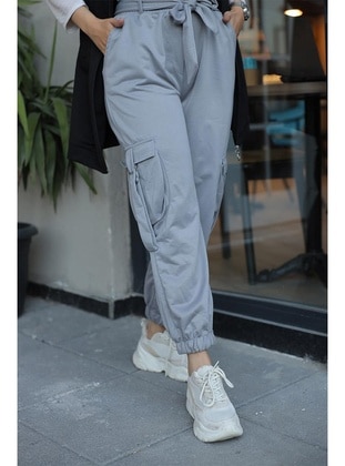 Grey - 200gr - Pants - Burcu Fashion