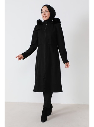 Black - Fully Lined - Plus Size Coat - Tesettür Dünyası