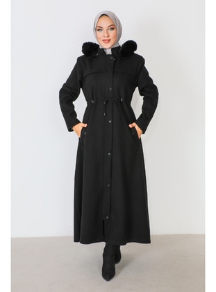 Black - Fully Lined - Plus Size Coat - Tesettür Dünyası