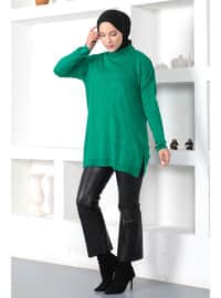 Green - Crew neck - Unlined - Knit Tunics