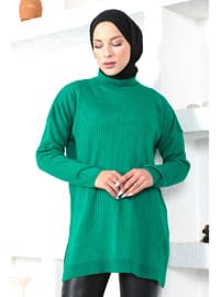 Green - Crew neck - Unlined - Knit Tunics