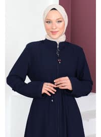 Navy Blue - Crew neck - Unlined - Plus Size Abaya