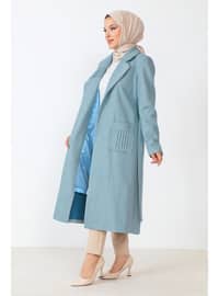 Blue - Fully Lined - Crew neck - Coat