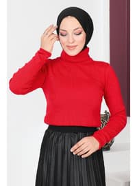 Red - Crew neck - Unlined - Knit Tunics