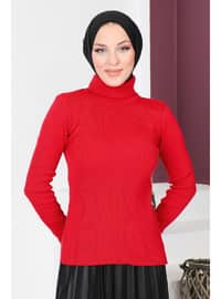 Red - Crew neck - Unlined - Knit Tunics