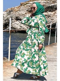 Floral Patterned Elastic Waist Dress Tsd220847 Green