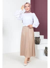 Mink - Leather Effect Pleated Skirt
