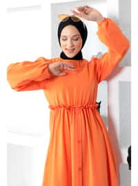 برتقالي - قبة مدورة - نسيج غير مبطن - فستان