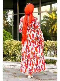 Orange - Crew neck - Unlined - Modest Dress