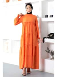 Orange - Crew neck - Unlined - Modest Dress