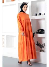 Orange - Crew neck - Unlined - Modest Dress