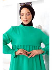 Green - Crew neck - Unlined - Modest Dress