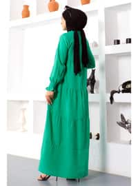 Green - Crew neck - Unlined - Modest Dress