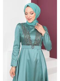 Mint Green - Unlined - Crew neck - Modest Evening Dress