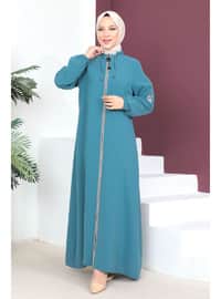 Mint Green - Crew neck - Unlined - Plus Size Abaya