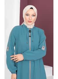 Mint Green - Crew neck - Unlined - Plus Size Abaya