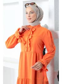 برتقالي - قبة مدورة - نسيج غير مبطن - فستان