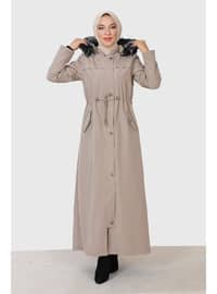 Beige - Fully Lined - Plus Size Coat