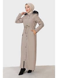 Beige - Fully Lined - Plus Size Coat
