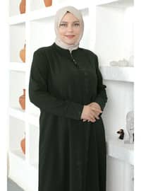 Khaki - Crew neck - Unlined - Plus Size Abaya