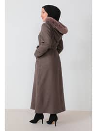 Brown - Fully Lined - Crew neck - Coat