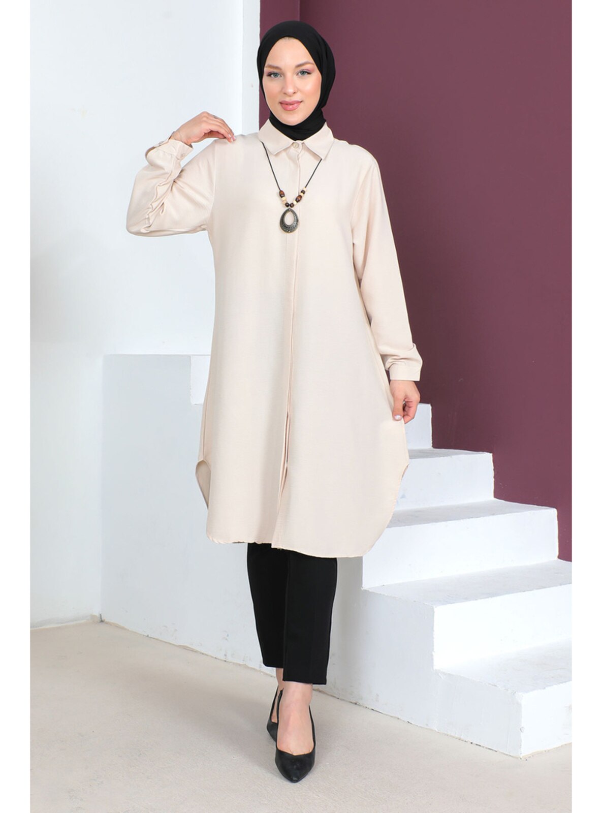 Beige Col rond Tunique grande taille