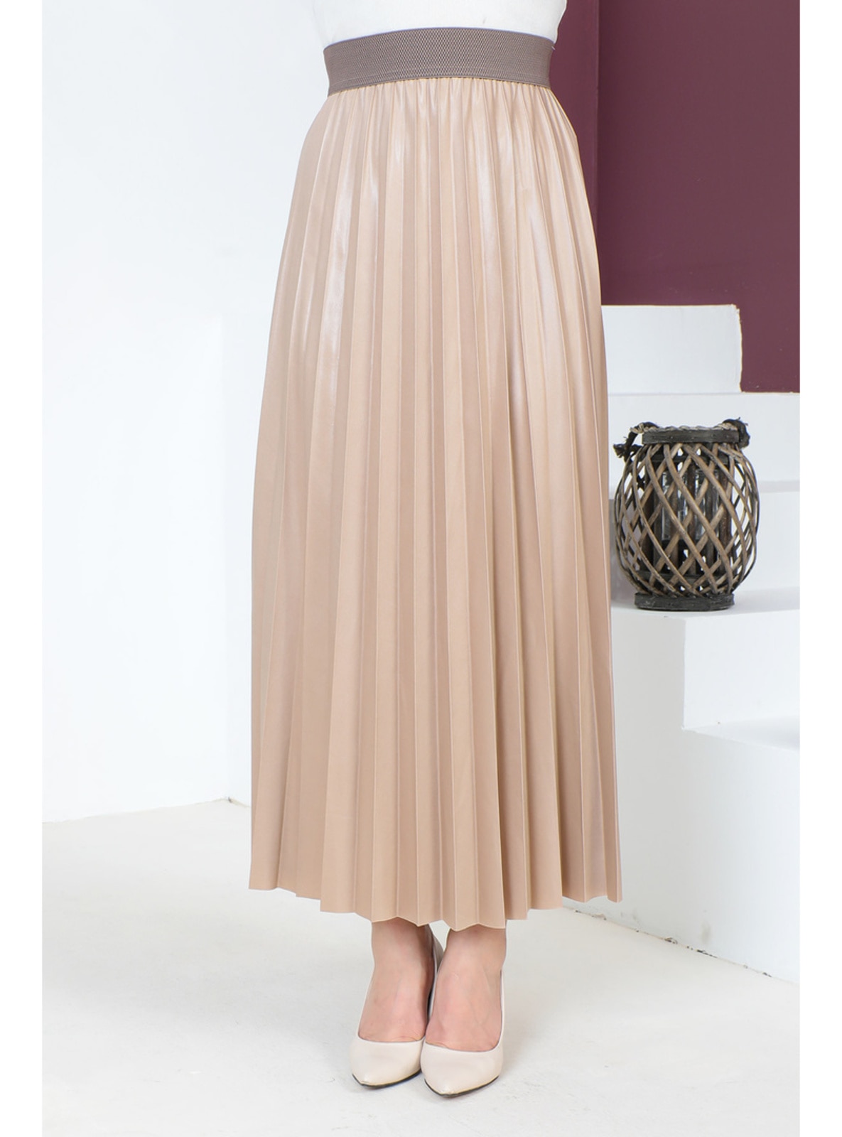 Mink - Leather Effect Pleated Skirt