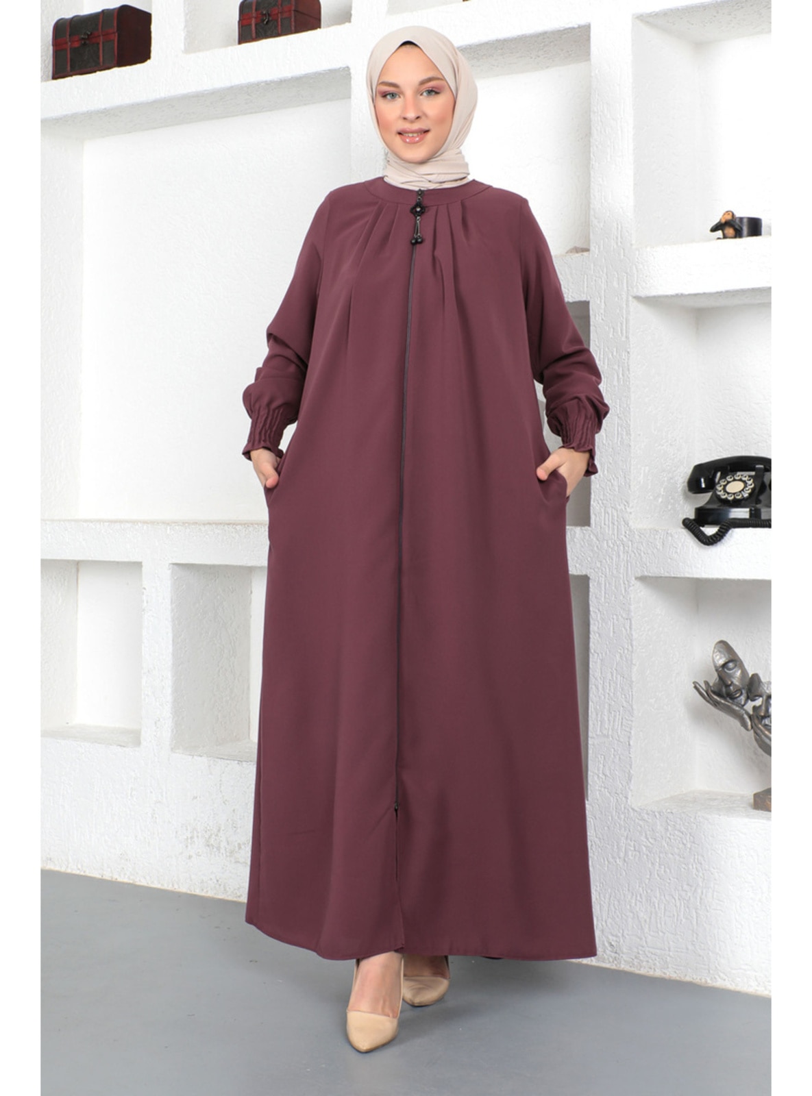 Dusty Rose - Crew neck - Unlined - Plus Size Abaya