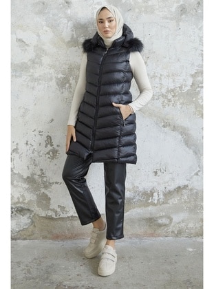 Black - Fully Lined - Hooded collar - Vest - InStyle