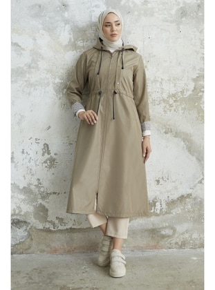 Beige - Unlined - Hooded collar - Trench Coat - InStyle