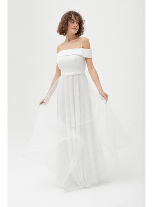 White - Fully Lined - Boat neck - Evening Dresses - LAFABA