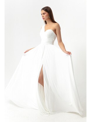 White - Boat neck - Fully Lined - Evening Dresses - LAFABA