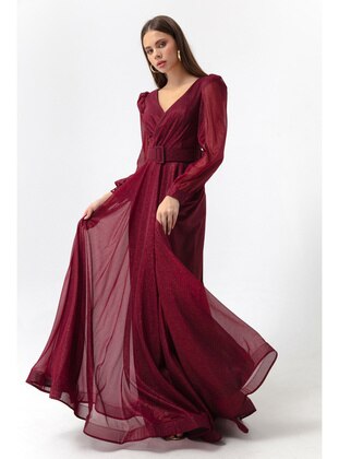 Burgundy - Fully Lined - Double-Breasted - Evening Dresses - LAFABA