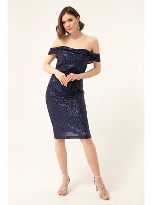 Navy Blue - Boat neck - Fully Lined - Evening Dresses - LAFABA