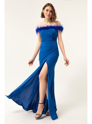 Saxe Blue - Fully Lined - Boat neck - Evening Dresses - LAFABA