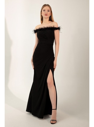 Black - Fully Lined - Boat neck - Evening Dresses - LAFABA