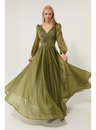 Olive Green - Fully Lined - Double-Breasted - Evening Dresses - LAFABA