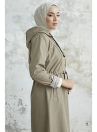 Beige - Unlined - Hooded collar - Trench Coat