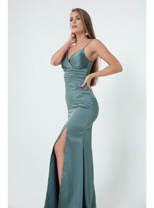 Blue - Fully Lined - Double-Breasted - Evening Dresses - LAFABA