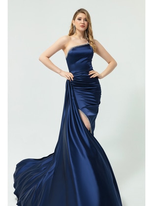 Boat neck - Navy Blue - Fully Lined - Evening Dresses - LAFABA